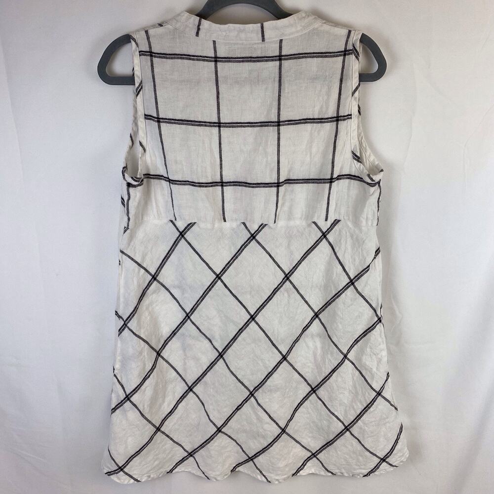 FLAX 100% Linen White Tunic Tank Top Key Hole Button Front Plaid Size Small - Picture 6 of 9